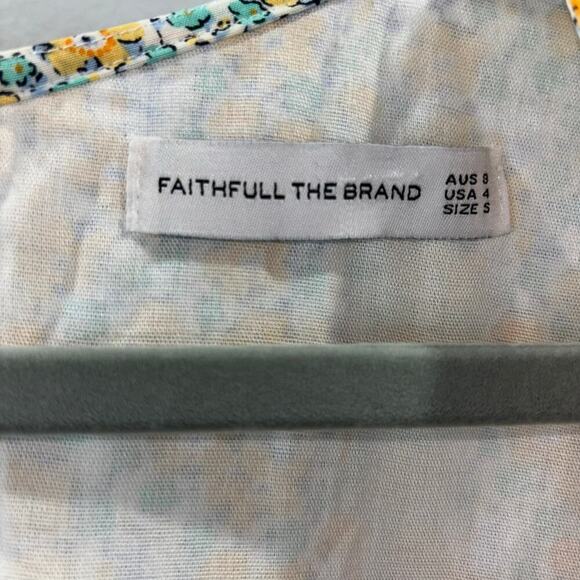 Faithfull the Brand Floral Midi Dress Sz. Small | Puff Sleeve Tie Front Feminine - Picture 14 of 15